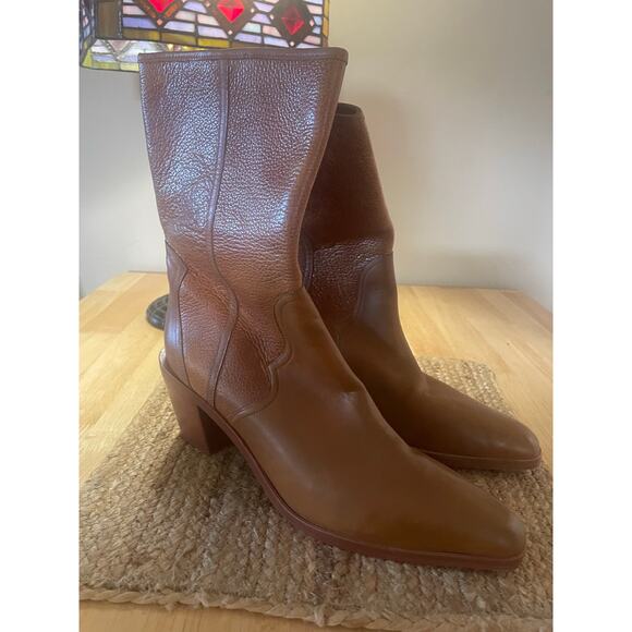 Joie Womens Ryann Caramel Leather Mid-Calf Pull On Cowboy, Western Boots Shoes - Picture 4 of 11